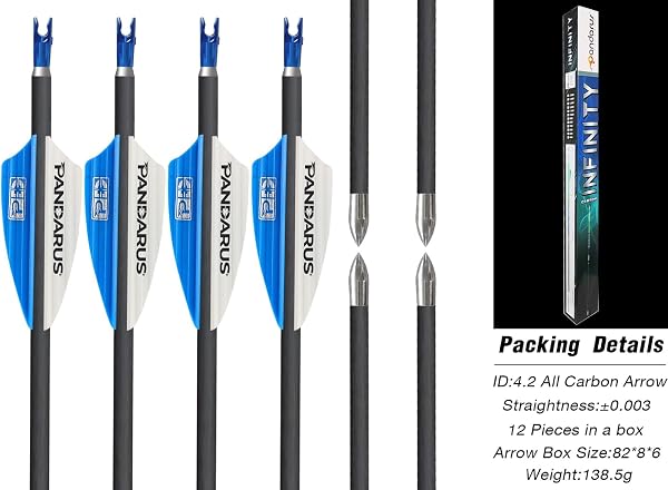 SHARROW アーチェリー競技用ピュアカーボンアロー スパイン200-1500の純粋な炭素矢 ID4.2mm競技用カーボン矢 練習矢 リカーブボウ&コンパウンドボウに適用 12pcs - 3