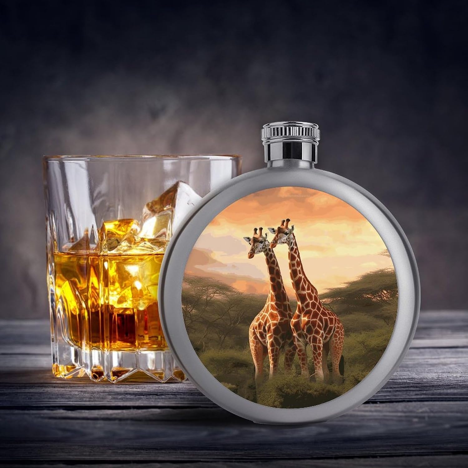 Couple Giraffe Hip Flask 5 Oz Round Stainless Steel Mirror Polished Wine Pot Portable Pocket Wine Whiskey Flask Small Drinking Flasks Drinkware for Men Women