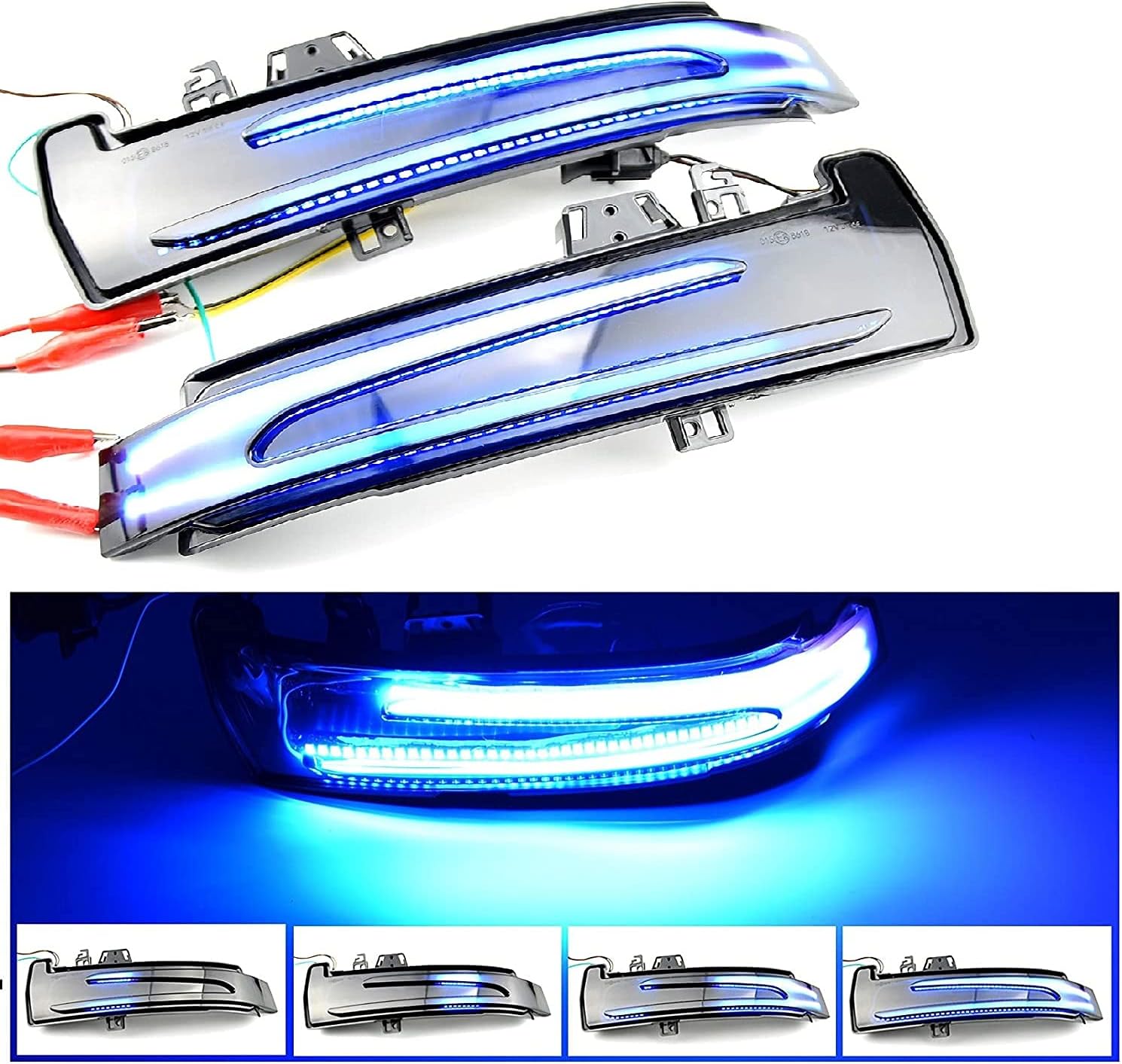 LED Dynamic Side Rear View Mirror Light Led Blinker Sequential Turn Signal Light Assembly Smoked Lens Compatible with Mercedes Benz W204 W176 W212 W246 CLA A B C E S GLA GLK CLS Class (Blue+Yellow)