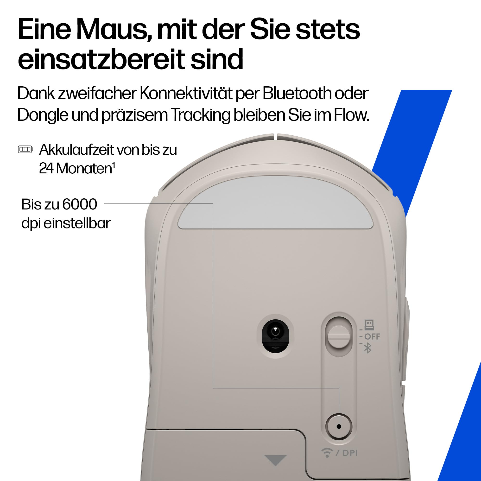 HP 400 Duale kabellose Maus, Bluetooth und USB, 2,4 GHz, 24 Monate Akku, leise Klicks, weiche Haptik, Blau
