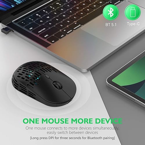 Miniatura 2 de RAPIQUE Ratón inalámbrico Bluetooth - (receptor BT + USB-C), modo dual, recargable, ligero, silencioso con receptor tipo C, mouse USB C para