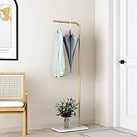 Vista 2 de Percheros de metal dorado, perchero de pie con base pesada, moderno árbol de abrigo con barra transversal y 3 ganchos, percheros de entrada