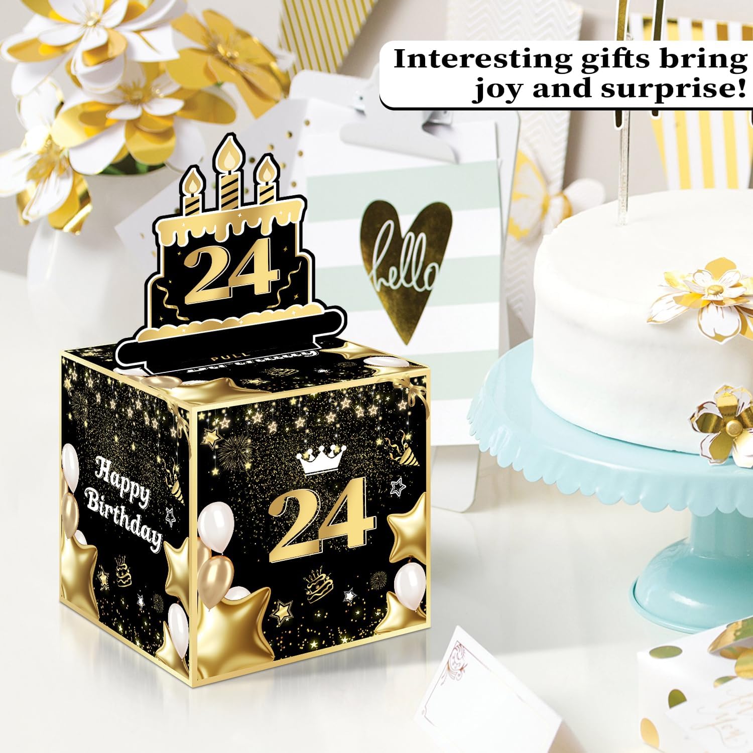 Joycard 24th Birthday Money Box for Her Him, 24 Years Old Birthday Decorations, Fun Pull-Out Cash Gift Box for Parties, Ideal for 24th Birthday Surprises （with 35PCS Bags） image 5