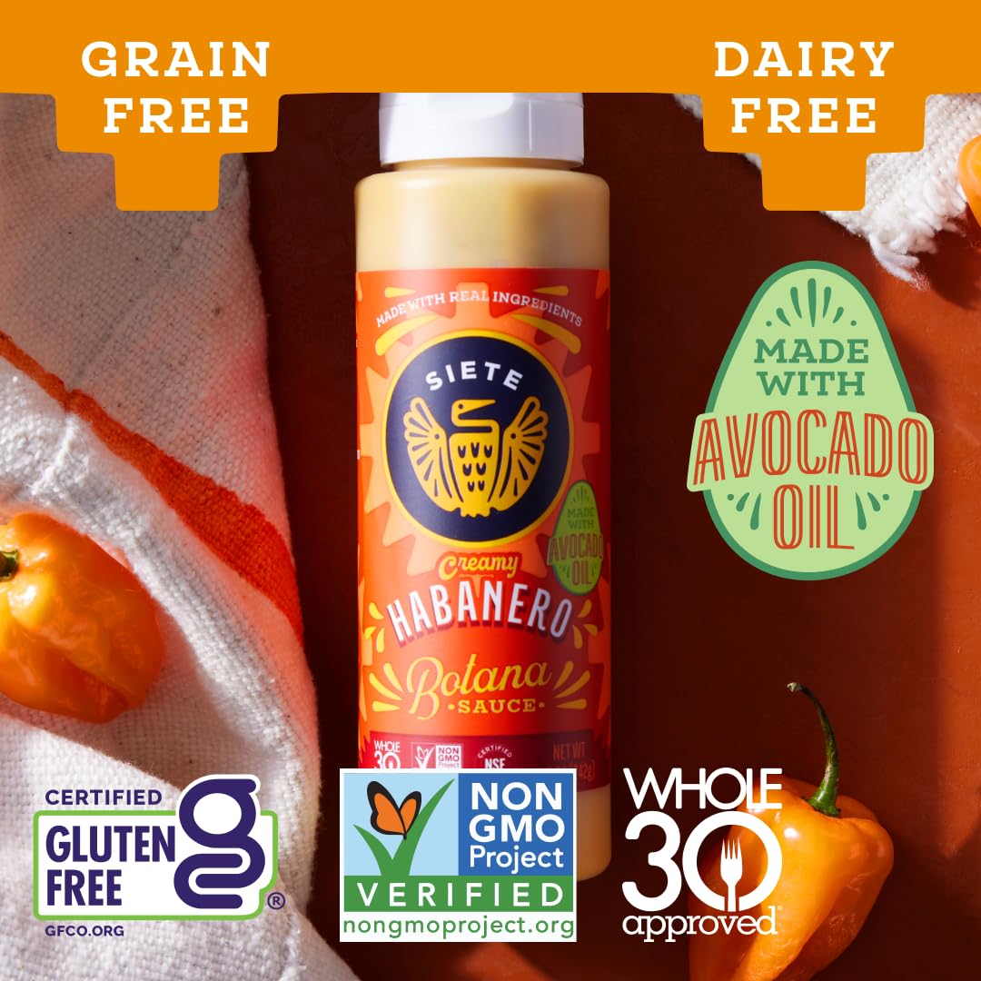 Siete Habanero Botana Hot Sauce | Gluten Free | Vegan | Preservative Free | Non GMO | 8.5 Oz. Bottle (Pack of 4)