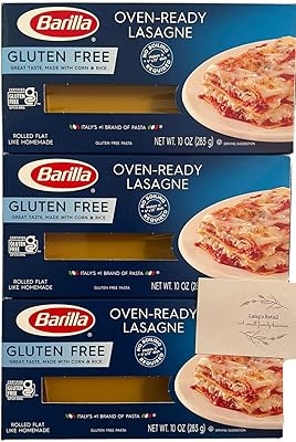 Barilla Gluten Free Lasagne, Pack of 3, Bundled with Langs Recipe Card, Gluten Free Lasagna, Rolled Flat like Homemade, Gl...