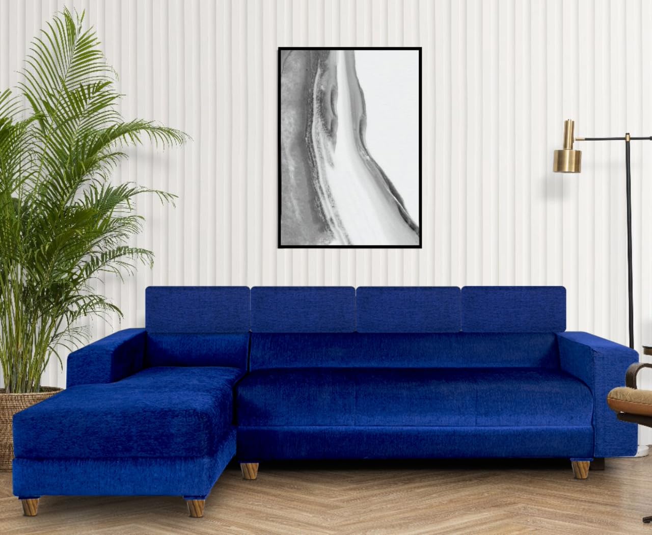 Berlin 6 Seater Left Corner Sofa | Luxury Comfort & Extra Spacious Wooden for Living Room | Couch Sofa for Living Room & Office (Chenile Molfino - Blue)