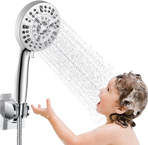 umogy Cabezal de ducha de alta presión con mano, 10 ajustes de pulverización, cabezales de ducha de ahorro de agua con manguera de acero inoxidable,