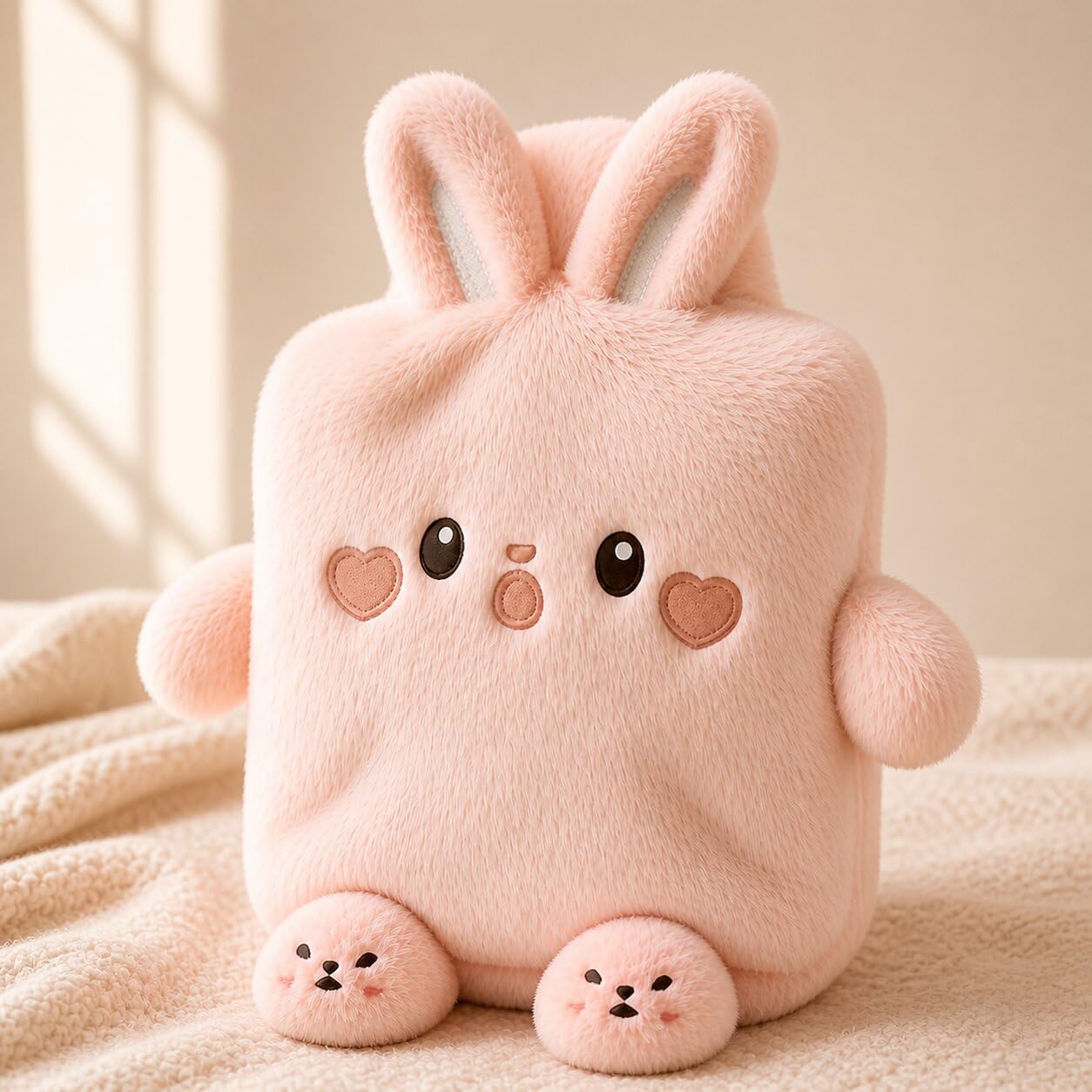 CLOUDTAB Rabbit Hot Water Bottle with Soft Plush Cover 1 Litre Classic Silicone Bag for Pain Relief, Period Cramps, Hand & Feet Warmer, Leak-Proof Hot & Cold Therapy with Cute Removable Bunny Sleeve
