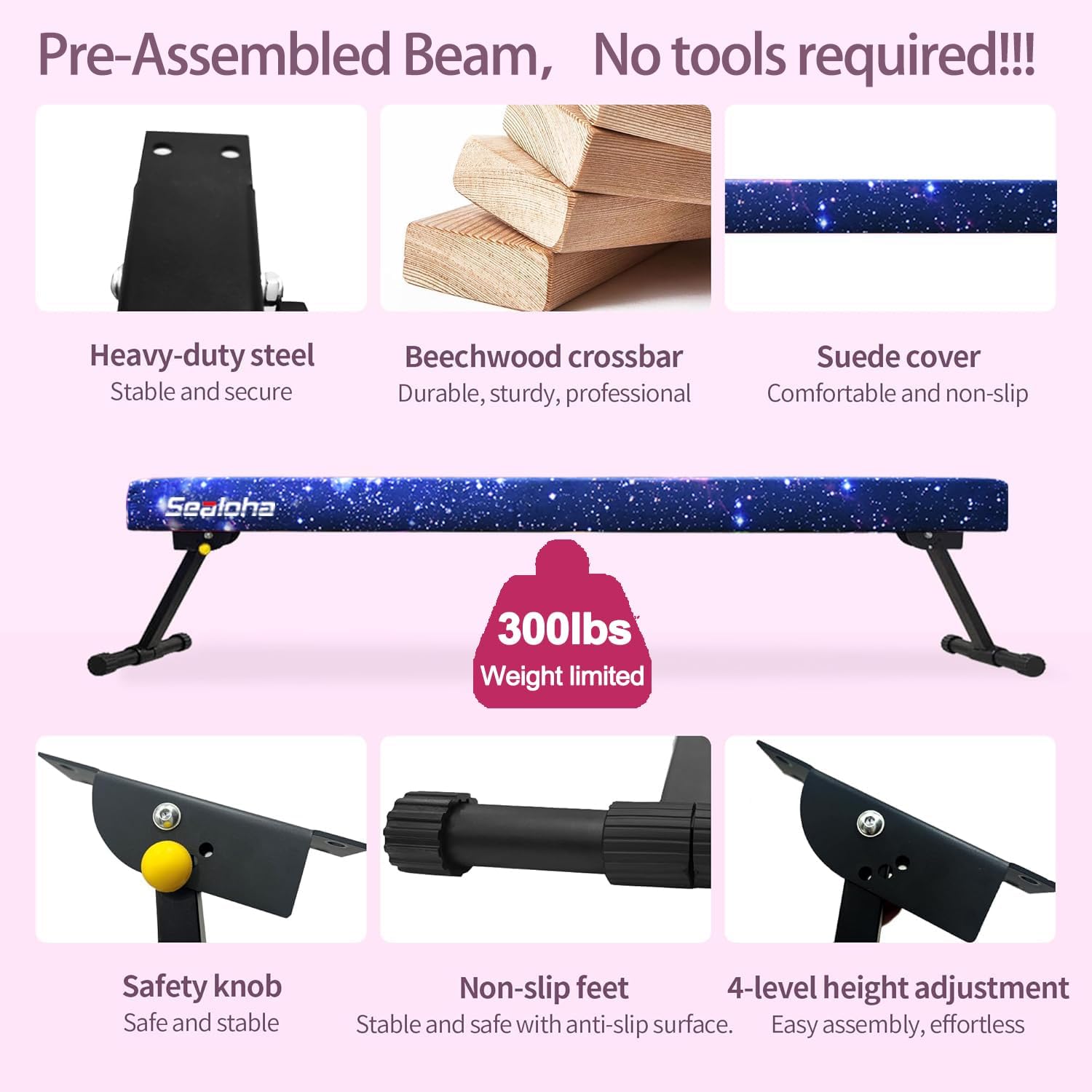 8ft Ultrasimple Adjustable&Foldable Balance Beam,High-Low Floor Beam Suede Gymnastics Equipment,No Tool Require, Gymnastics Beam for Training&Professional HomeTraining