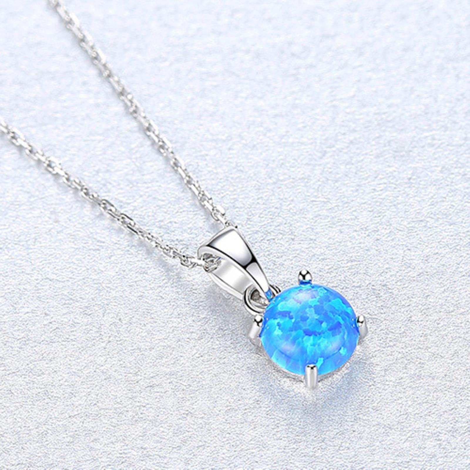 Lokiloki Women's Silver Pure Sterling 925 Necklaces For Colorful Round Fire Opal Pendant Necklace Exquisite Jewelry Gifts
