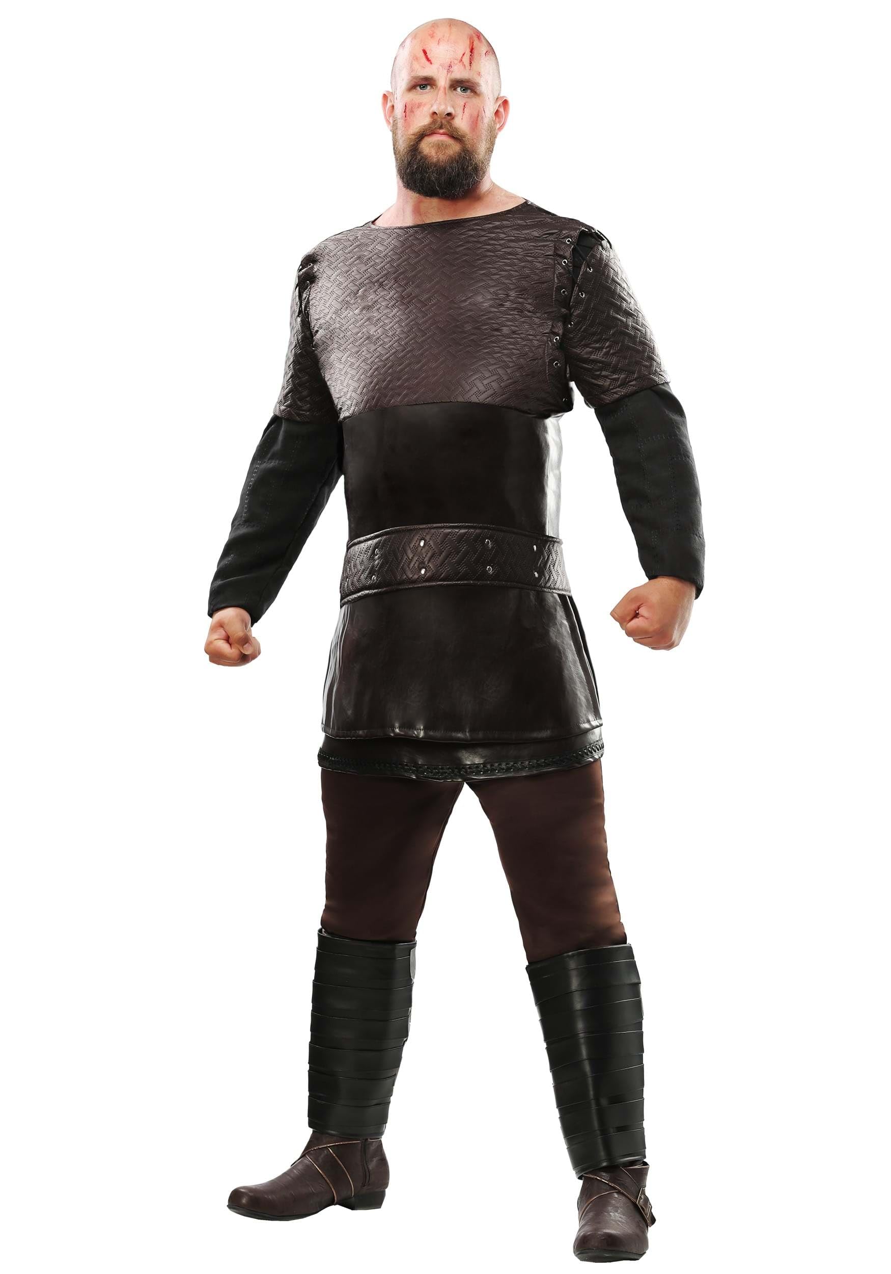 Ragnar Lothbrok Viking Costume For Men | Tunic With Embossed Faux Leather Pieces Plus Pants, Boot Tops, And Belt