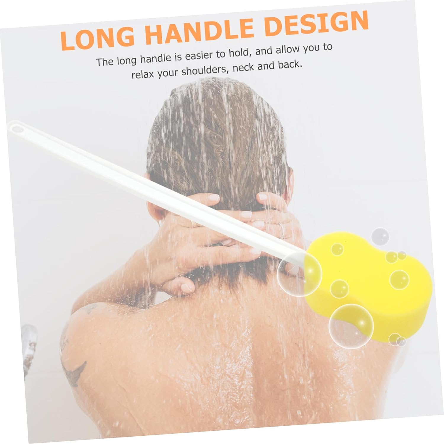 FRCOLOR Long Handle Bath Sponge Men Straps Shower Scrub Brush for Body Cleaning Sponge Lotion Applicator for Back Loofah Foot Washer Yellow Shower Scrubbing Brush Bath Brush Flat Set