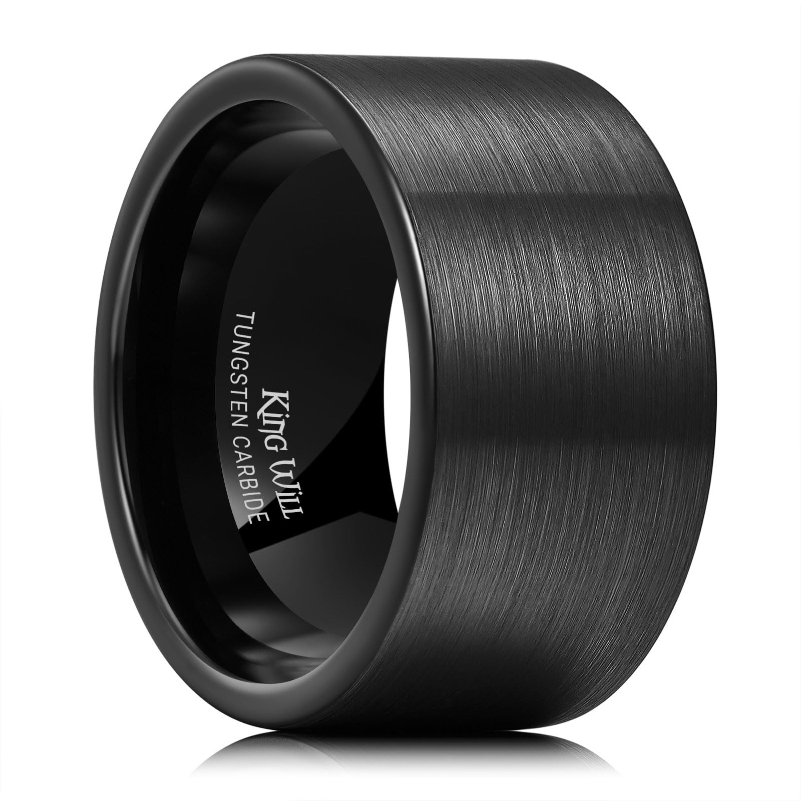 King Will Alianza de boda de tungsteno negro de 12 mm para hombre – Anillo cepillado con borde plano, ajuste cómodo, duradero, regalo 69,7 (22,2)