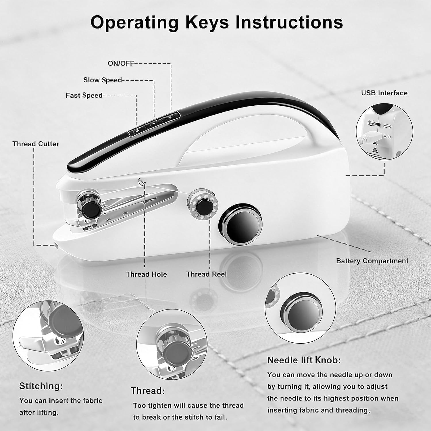 Handheld Sewing Machine, Easy to Use Portable Electric Mini Sewing Machines for Beginners with Two Speeds, with Complete Accessories Kit, Suitable for Home - Black