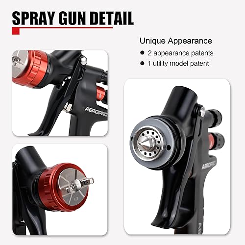Miniatura 3 de AEROPRO Tools A608 HVLP - Kit de pistola de pulverización de aire, boquilla de 0.06 pulgadas, regulador, 5 coladores de pintura, taza de 600 cc,