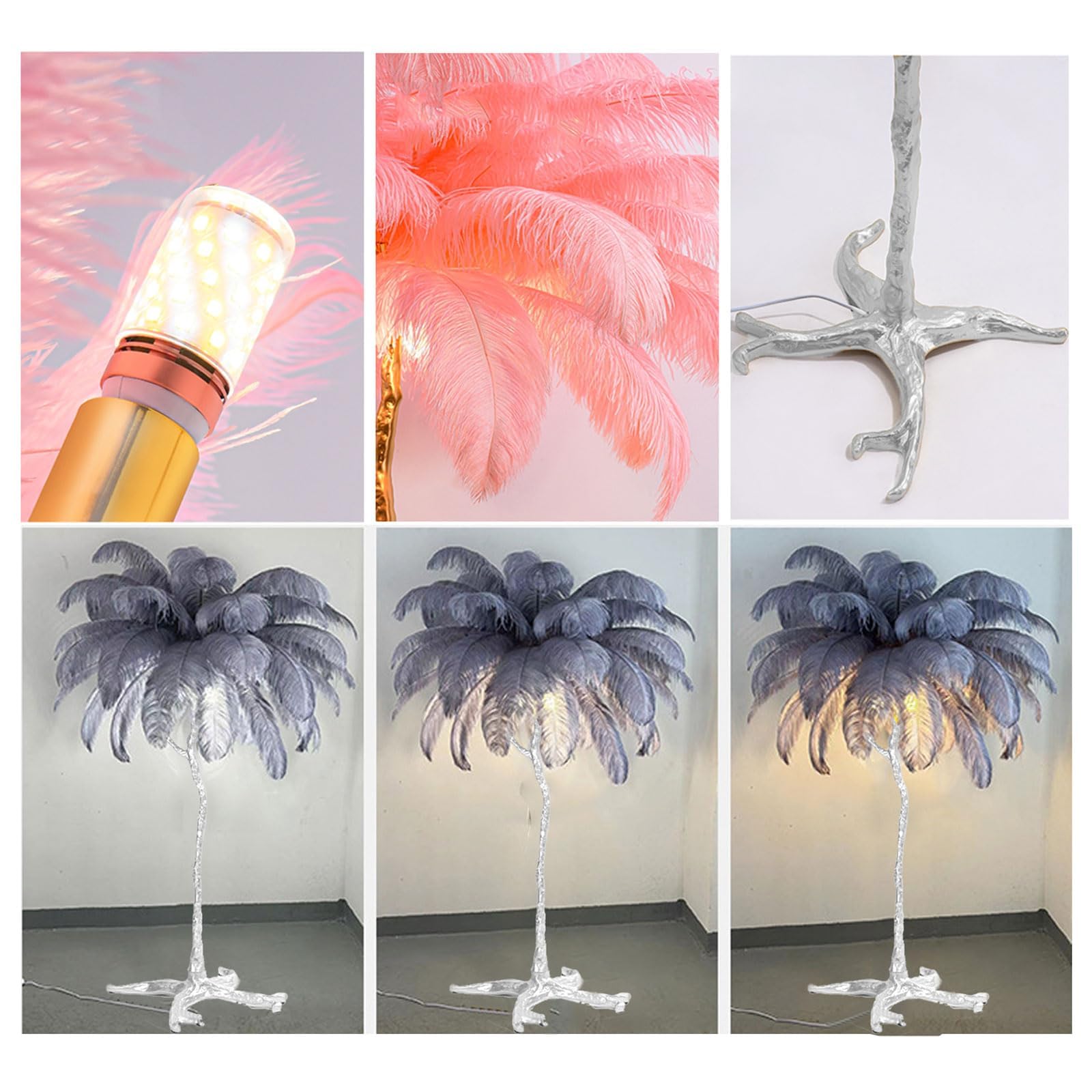 KKXXYQFC Lampada da dimmerabile in Piume di Struzzo Viola con LED - Lampada da per la Camera da Letto della Ragazza 24x22in Ele Home Decor Accent