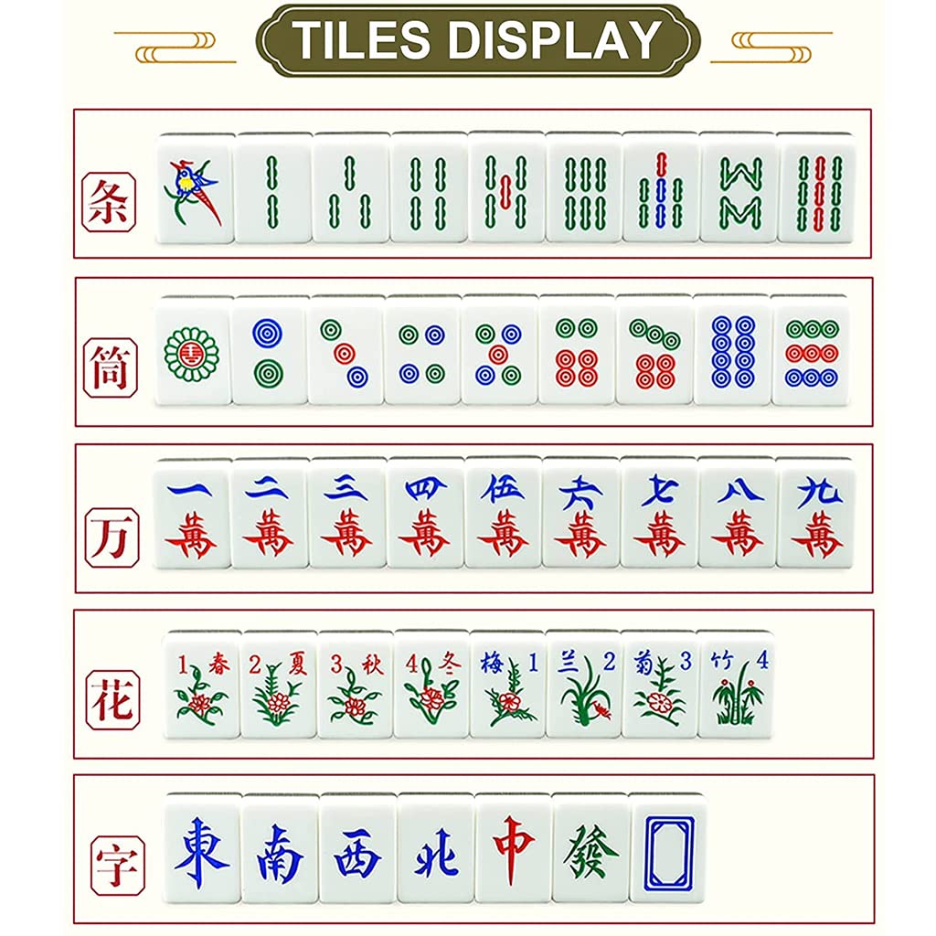 Mah Jongg Set Chinesische Mahjong Reisespiel-Set mit 144 Fliesen Acryl-Mahjong leicht zu lesen für Familie Reise Familie Freunde Partyspiel Sammeln Spiel(Größe: 39#,40#,42#)