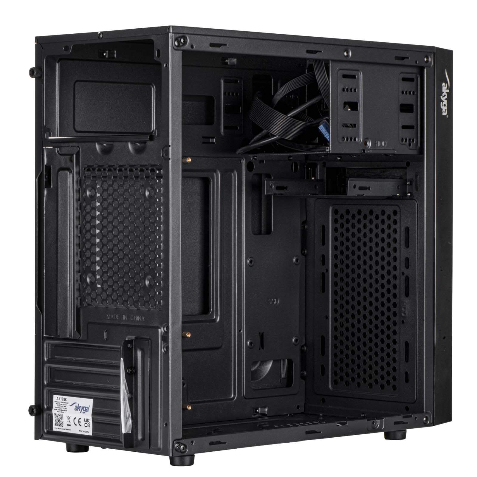 Akyga AK19BK Micro Tower - Case per PC compatto con USB-C, USB 3.0 e audio HD, supporta Micro ATX, Mini ITX, Flex ATX, per uso in ufficio e a casa, senza alimentatore, nero
