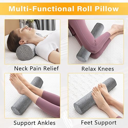 Miniatura 4 de 1 MIDDLE ONE Almohada cervical de espuma viscoelástica refrescante para apoyo del cuello y alivio del dolor, almohada cilíndrica redonda de tubo