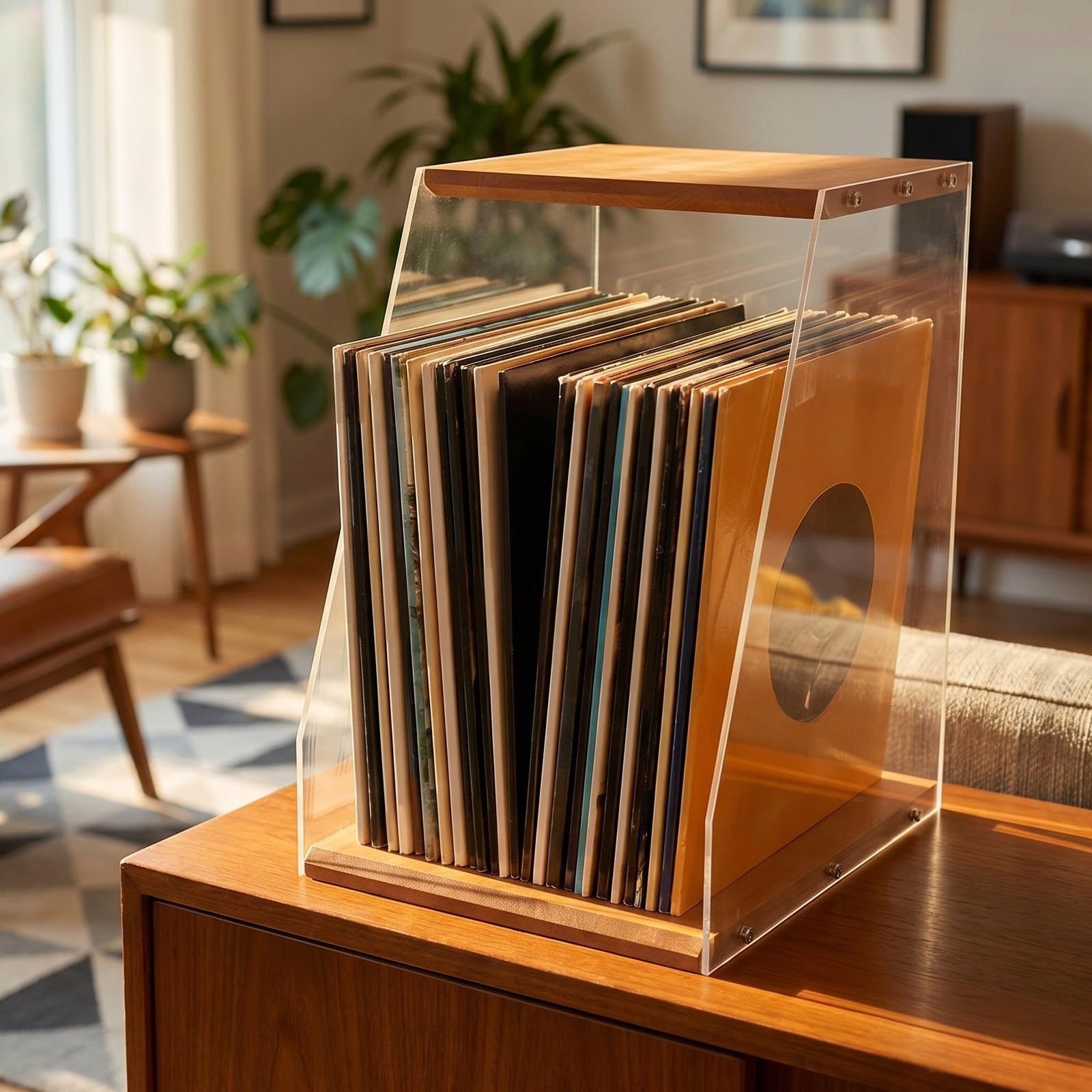 YARNOW Cassa in legno per la conservazione di dischi in vinile, espositore da tavolo per dischi, libri e cassette, contenitore a cubo per la tua preziosa collezione di album.