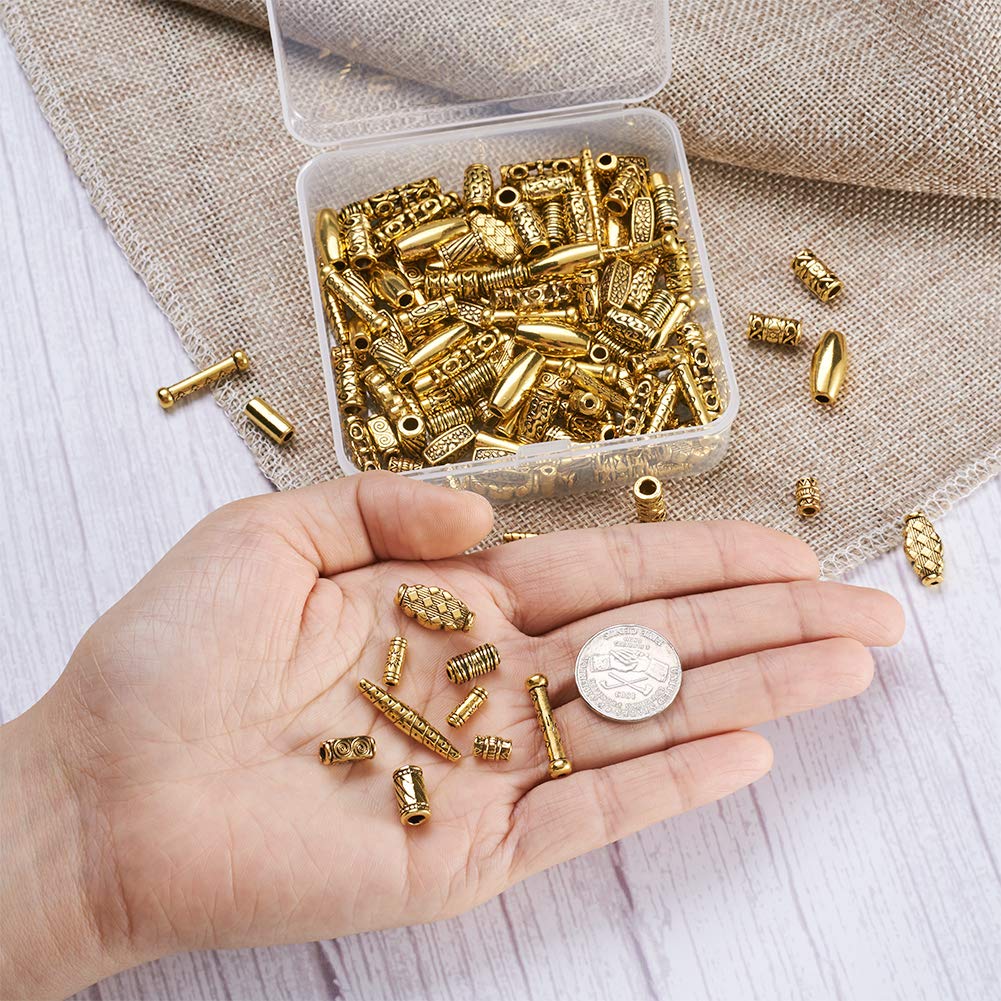 Cheriswelry 150pcs Tibetan Golden Column Beads 15 Styles Metal Tube Oval Barrel Spacer Beads Charm for Jewelry Bracelet Making - Image 4