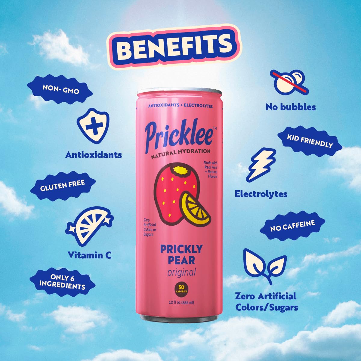 Pricklee Natural Hydration Drink – Prickly Pear – Electrolytes + Antioxidants, Low Sugar, No Artificial Sweeteners – Non-Carbonated, Caffeine-Free – Cactus Water-Based (12 oz cans, 6 pack)