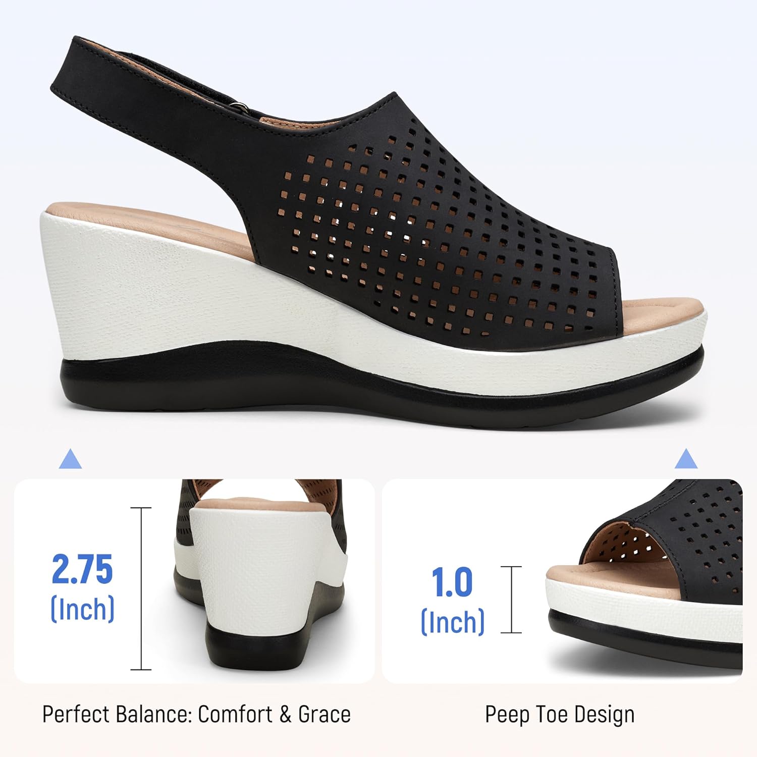 Jeossy Women's Platform Wedge Sandals Slip On 825 Peep Toe High Heel Sandals - Image 5