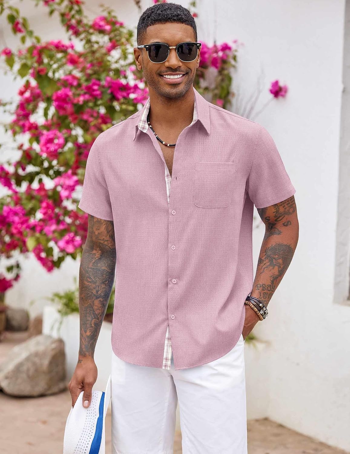 COOFANDY Men's Button Down Shirts Short Sleeve Casual Summer Beach Vacation Wedding Shirt with Pocket thumbnail
