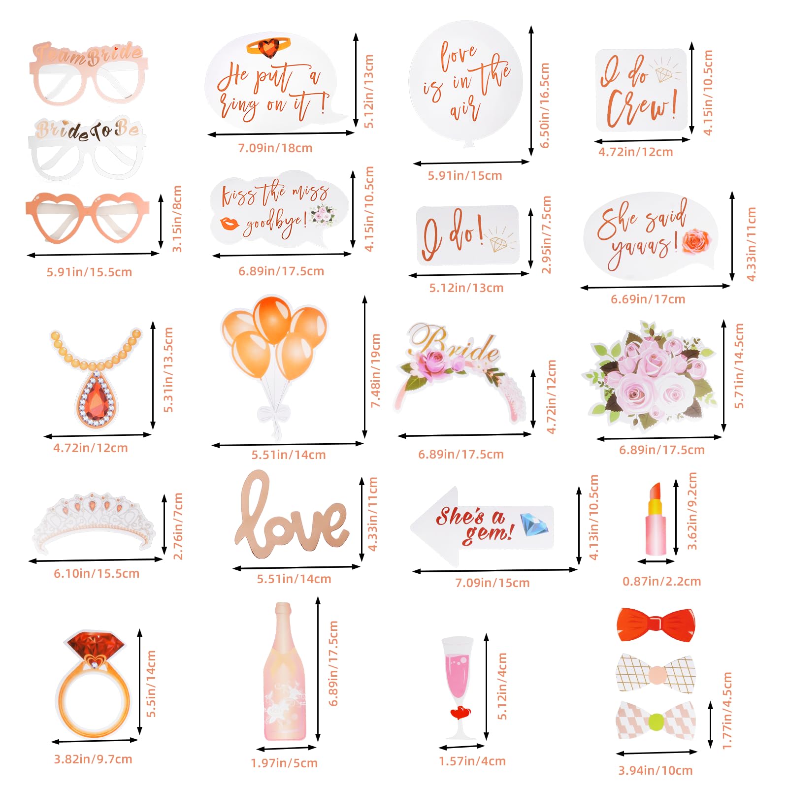 Kit 23 Accessoires Photobooth EVJF - Éléments Dorés Rose Pour Mariage, Enterrement De Vie De Jeune Fille