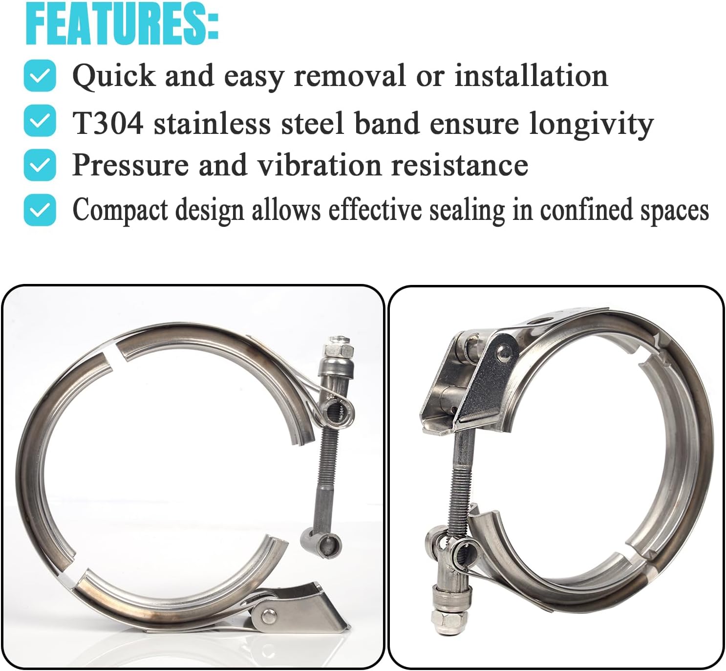 Quick Release 3 Inch Exhaust V band Clamp for Flange Kits Stainless Steel(No Flanges)