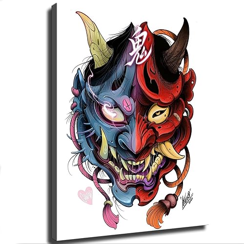 Tatuaje Oni Art Tattoo Hannya - Póster de pintura japonesa de Oni para pared, lienzo para pared, póster de arte de pared para dormitorio, sala de