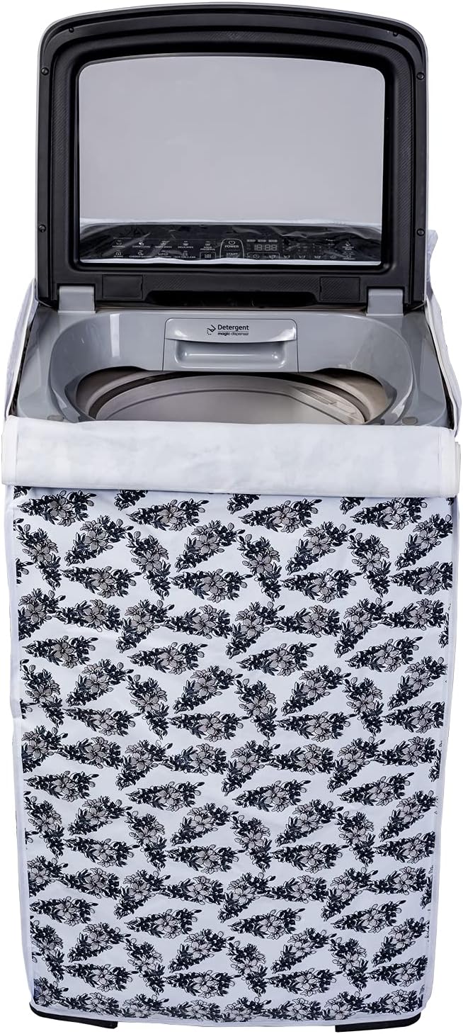Top Load Washing Machine Cover Suitable for Samsung Back Panel 6 Kg, 6.5 Kg, 7 Kg, 7.5 Kg, 8 Kg (55cmsX55cmsX92cms, Black & White, Medium)