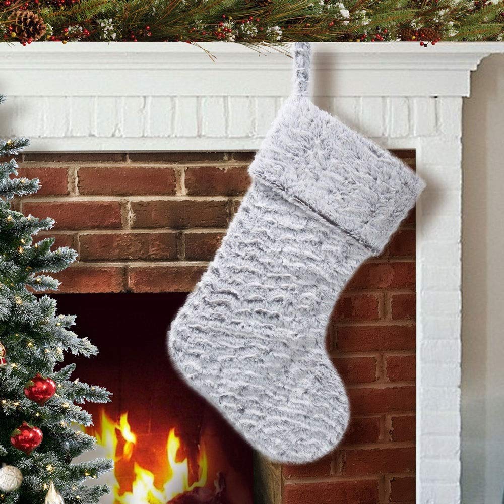 DieffematicSDW Weihnachtsdeko Weihnachtsstrümpfe, Grau Plüsch Socken, Weihnachtsbäume Dekoration Gemusterte Socken.