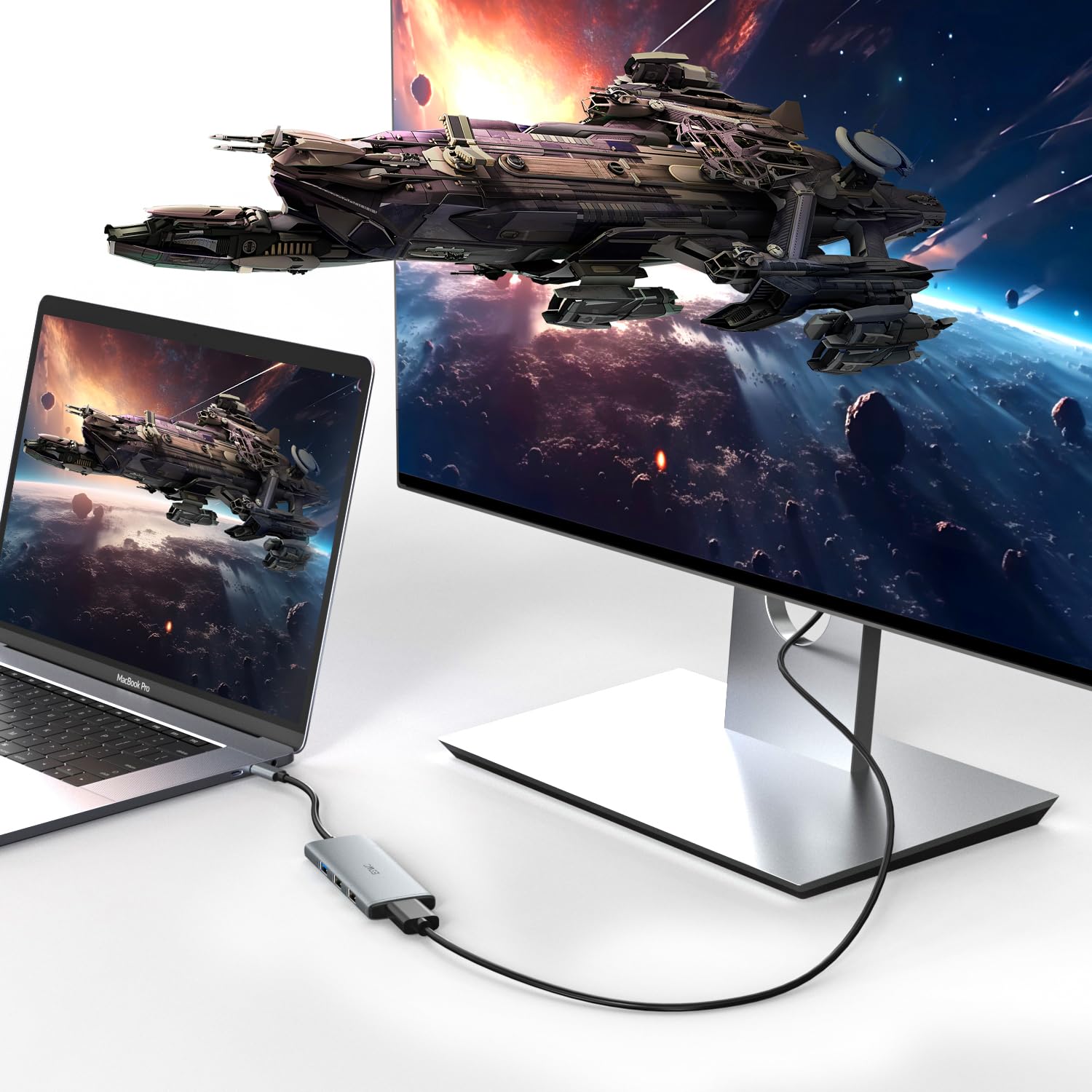 Hub USB C JESWO 7 En 1 - Adaptateur Avec HDMI 4K, SD, USB-A - Argent