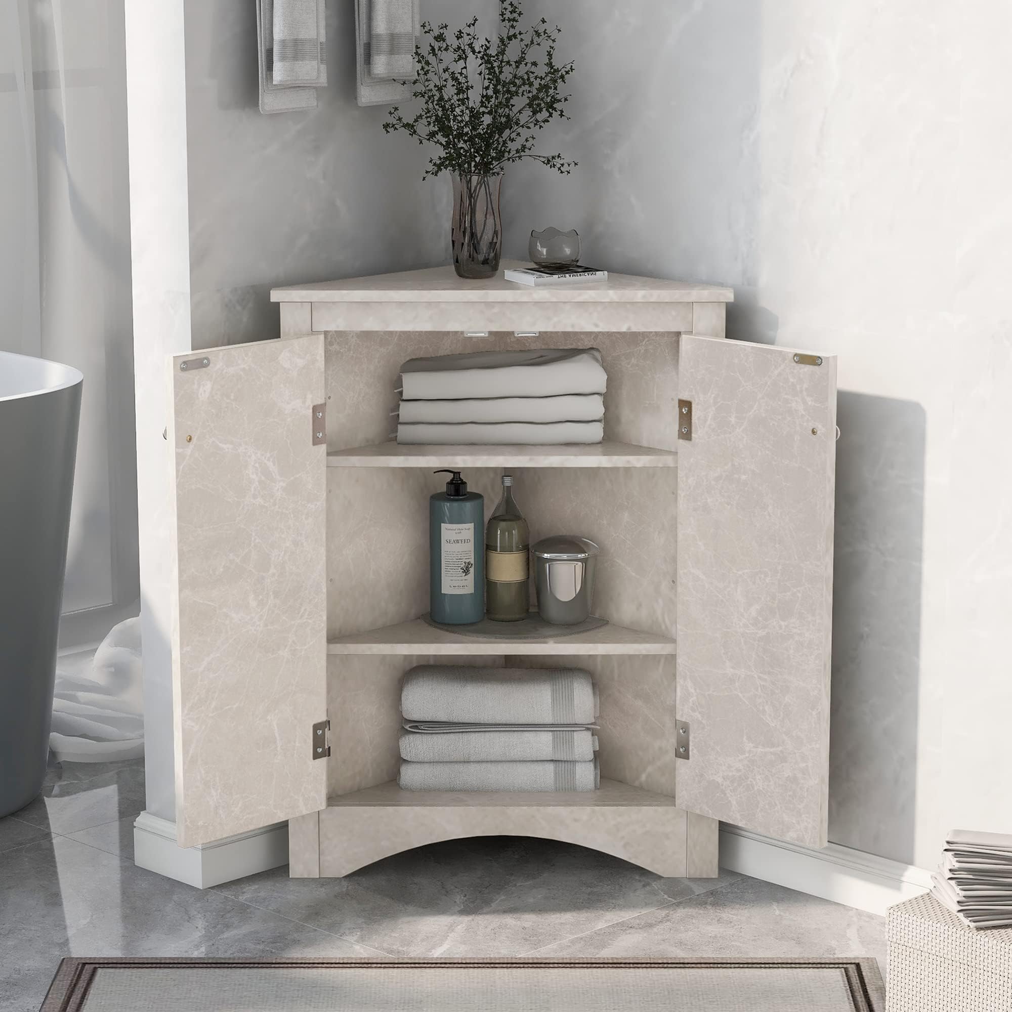 Amazon.com: Merax Corner Cabinet with Adjustable Shelves and Doors ...