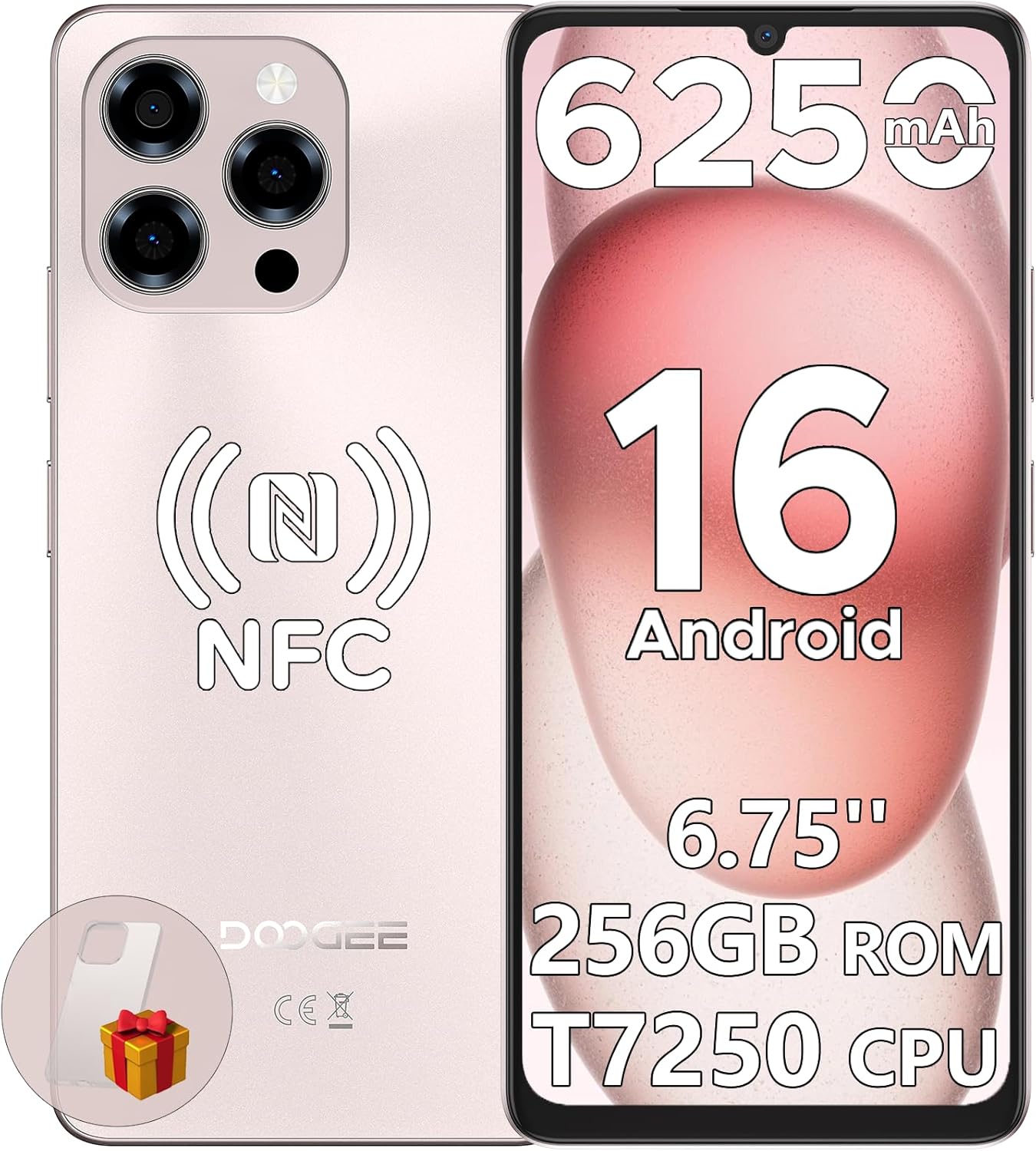 DOOGEE Note 58 Pro Mobile Phones, Newest Android 16 Smartphone, 6250mAh& 32(8+24) GB+256GB/2TB, 6.75" HD+ 90Hz Display, 4G Dual SIM Free Unlocked Phones, Widevine L1, Fingerprint/Face ID/OTG
