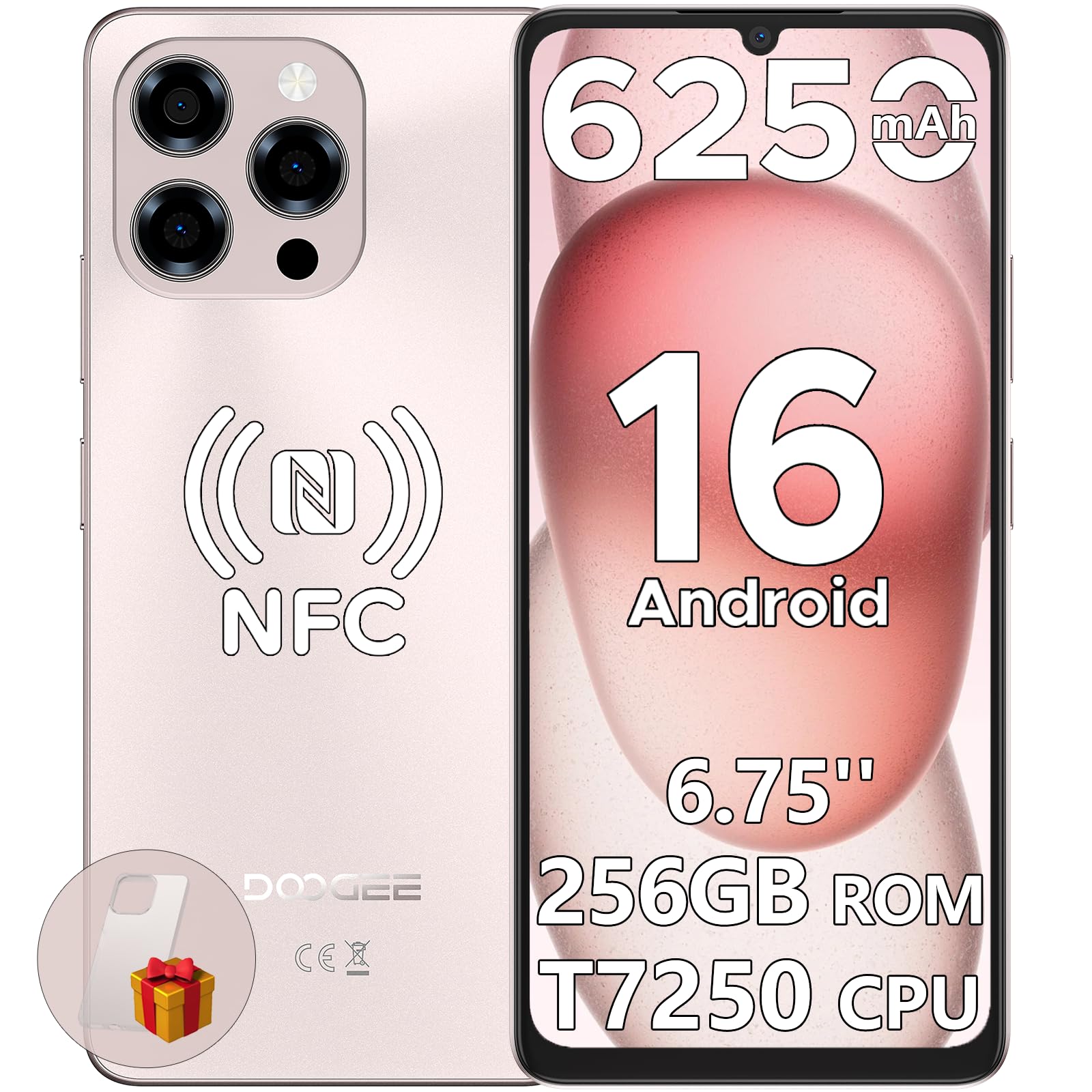 Note 58 Pro Mobile Phones, Android 16 Phone, 32(8+24) GB+256GB 2TB TF, 6250mAh & 6.75" HD+ 90Hz Display, Dual SIM Unlocked Mobile Phone, 16MP+8MP, Widevine L1, Face ID, GPS, NFC, OTG
