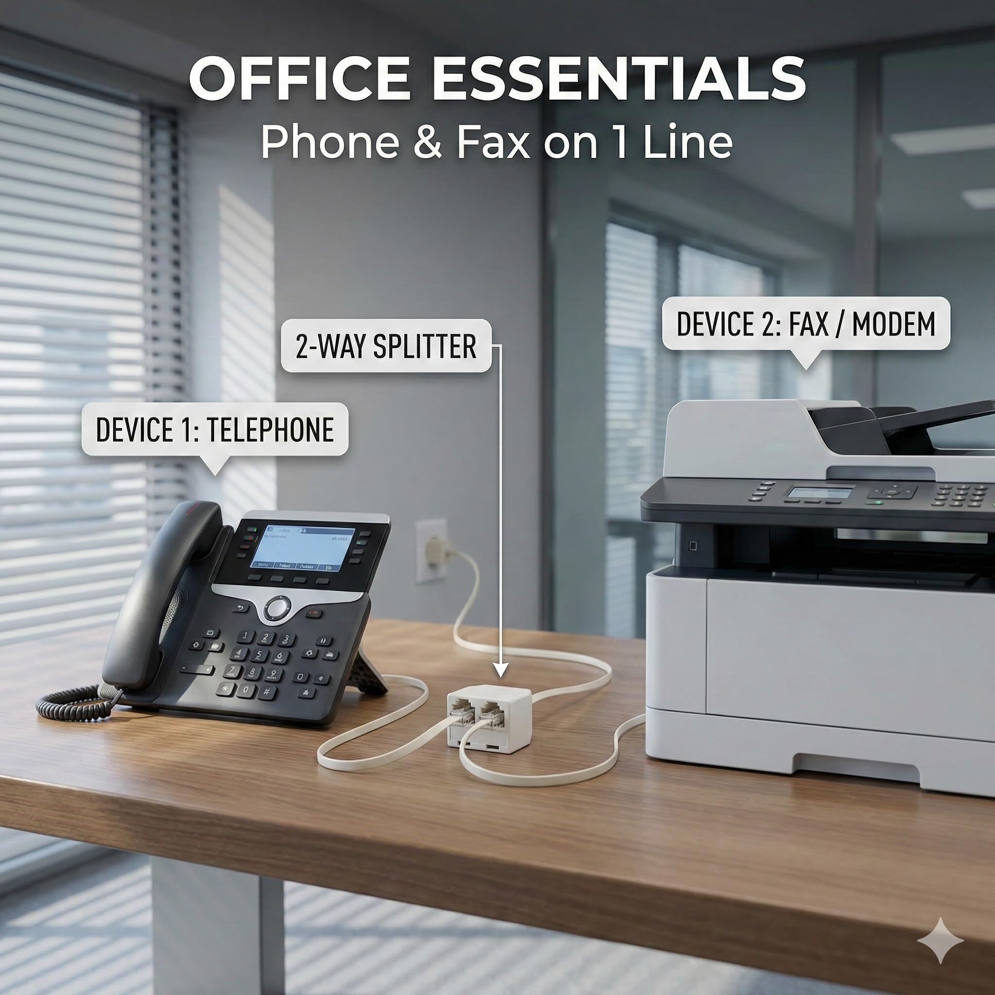 VertexOval Répartiteur Téléphonique RJ11 6P4C (1 Mâle vers 2 Femelles), Adaptateur Doubleur de Prise Téléphone Fixe pour Box ADSL, Fax, Modem et Répondeur - Câble Séparateur de Ligne - 5