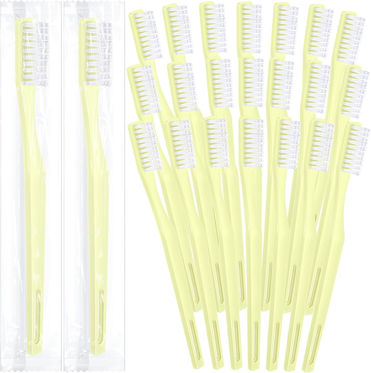 CHENGU 200 Pack Individually Wrapped Disposable Toothbrush Bulk Single Use Toothbrush with Soft Bristle for Women Men Adult Hotels Guest Travel Donation(Yellow)