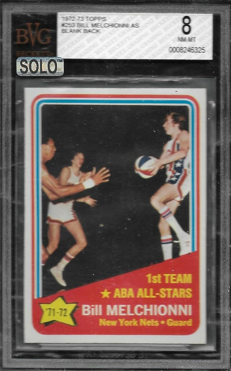 Bvg 8 1972 Topps #253 Bill Melchionni All-star Full Color Proof - Basketball Cards
