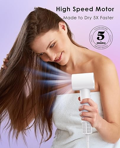 Miniatura 2 de Secador de pelo con difusor para mujer, secador de pelo iónico negativo para cabello rizado, secador de pelo de alta velocidad con motor sin