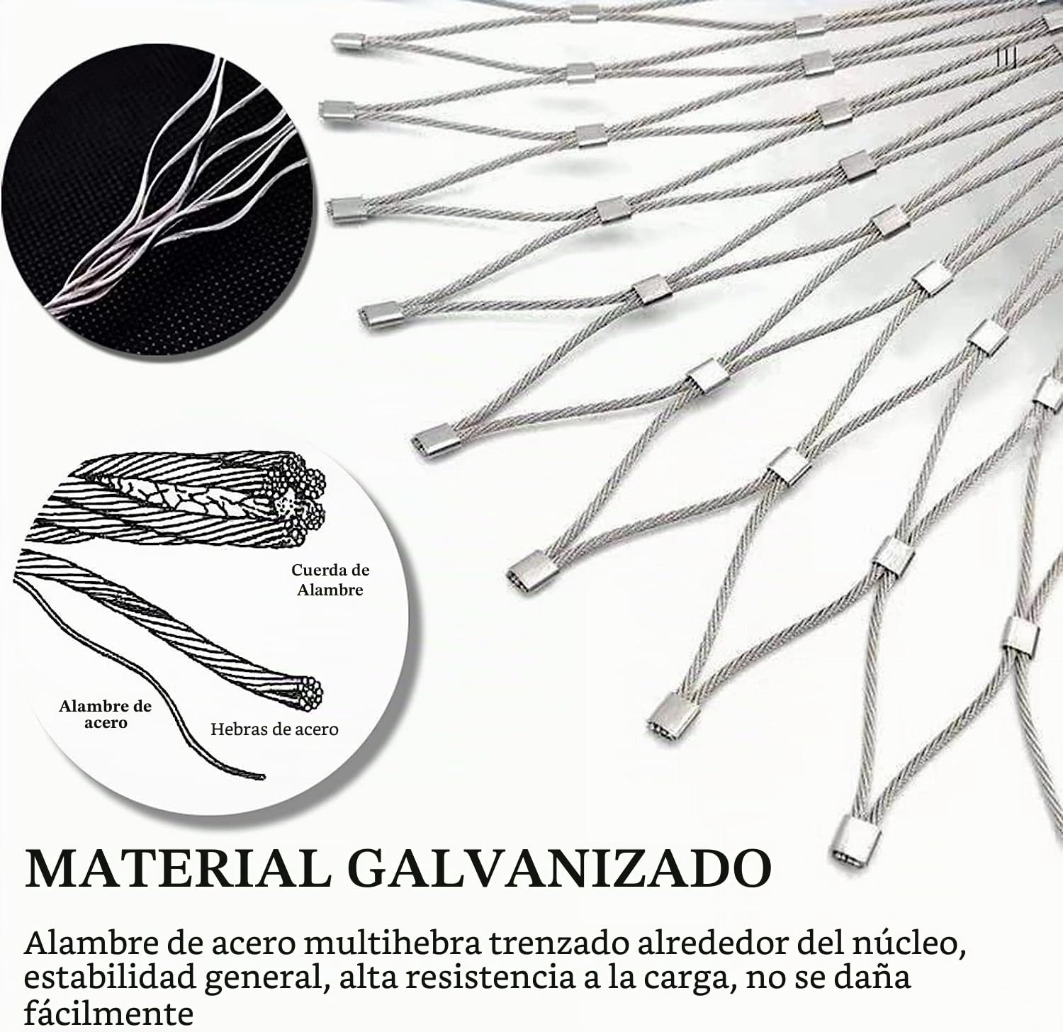 304 Malla de Cuerda de Acero Inoxidable, Malla Metálica Tejida Valla de Jardín Red de Protección, Cerca Anticaída de Gran Altitud(10cm/2mm,0.8x3m/2.6x9.8ft)