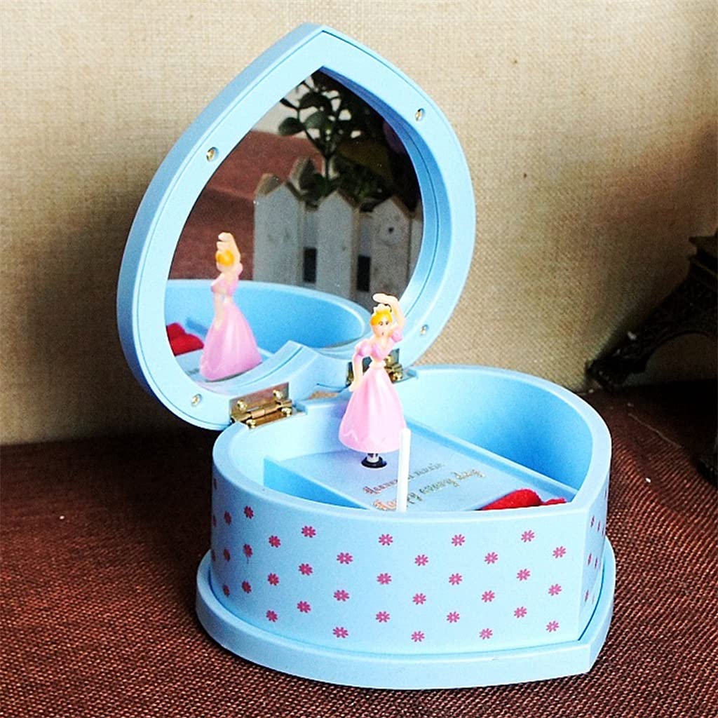 DKIUGL Rotating Heart-Shaped Jewelry Storage With Dancing Girl Lovely Ballerina Music Box