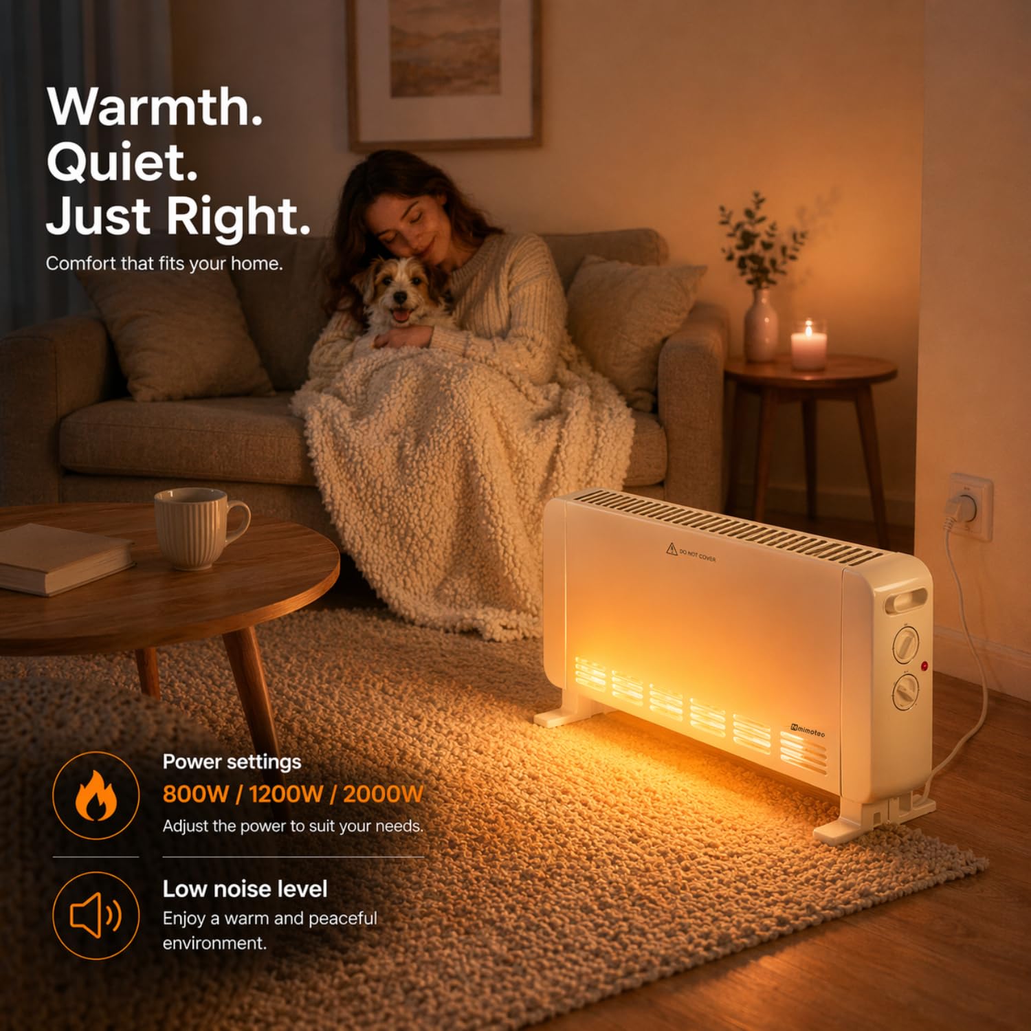 M Mimotec – Radiador Convector Eléctrico White Broken Equation 2000W, Potencia Regulable 800–2000W, Silencioso 0 dB, con Termostato Ajustable, Uso Interior