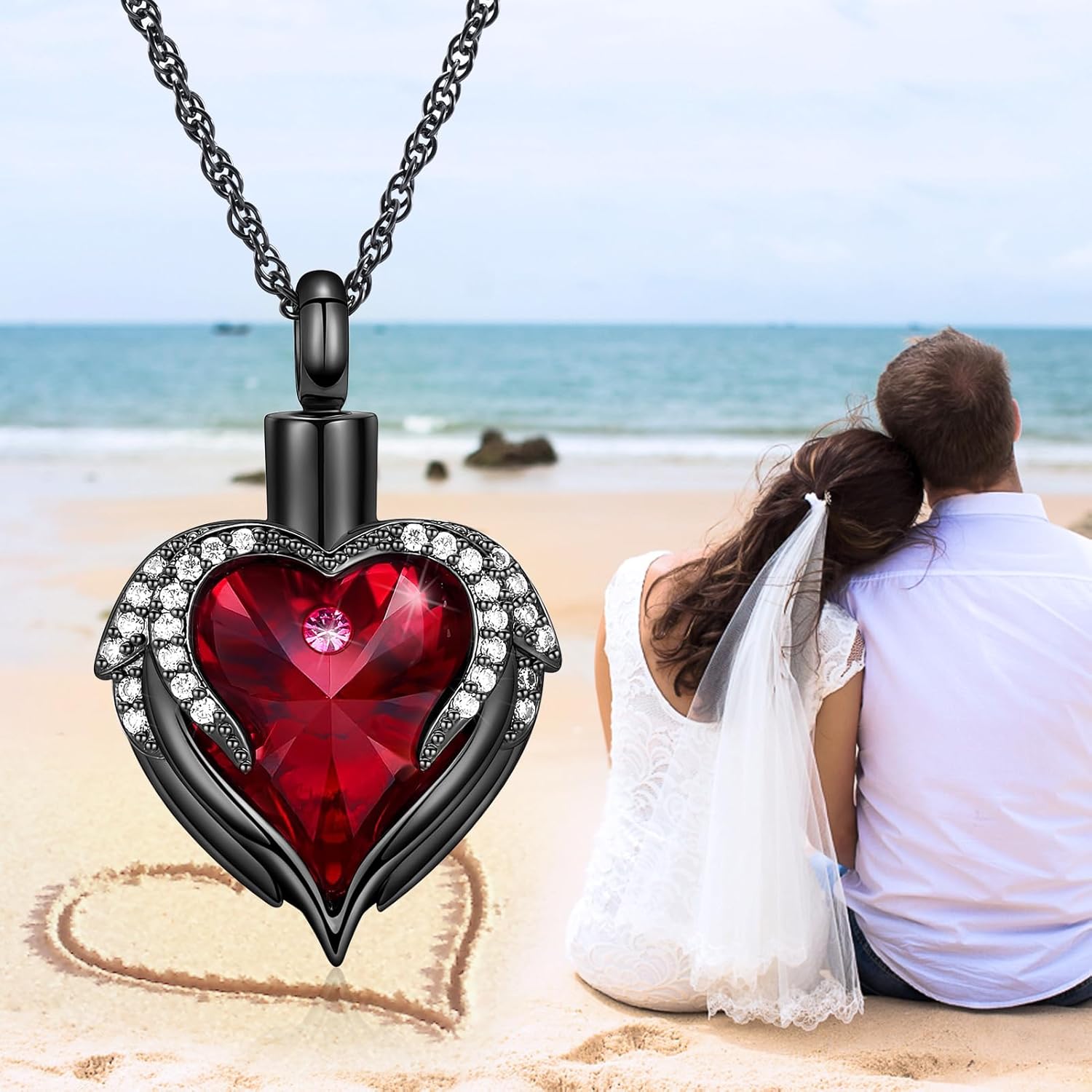 shajwo Cremation Jewelry Angel Wing Heart Urn Necklace for Ashes for Women Memorial Human Pet Ashes Pendant - Image 6