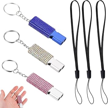 3 Pack Bling Whistle for Women Loud Pink Whistle Sets with Lanyard for Coaches Referees and Hikers with White Blue and Pink