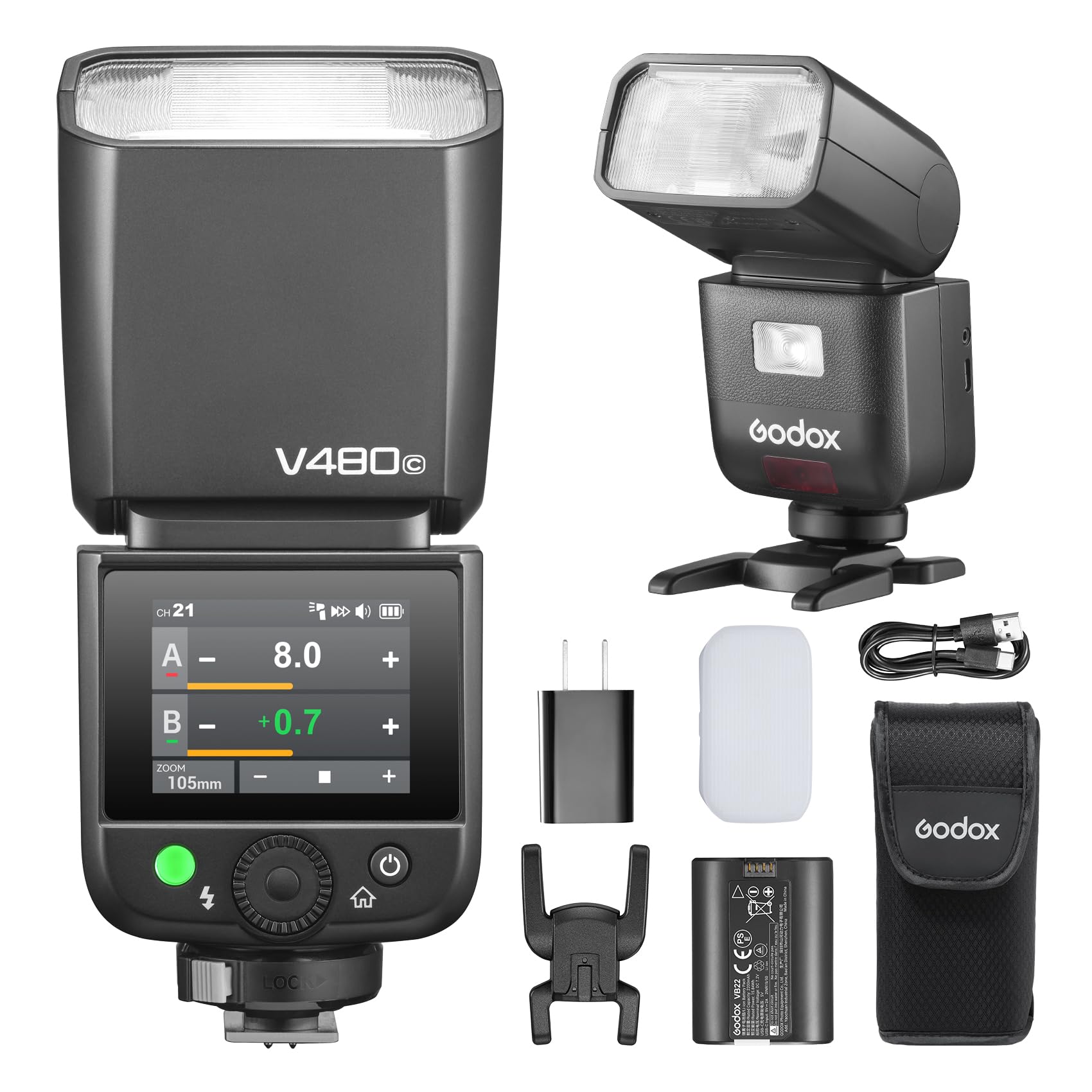 GODOX V480C Camera Flash Speedlite Touch Screen Flash, GN50 HSS 1/8000s Sync, 7.2V/2200mAh, GODOX Flash, Compatible with Canon-image-42