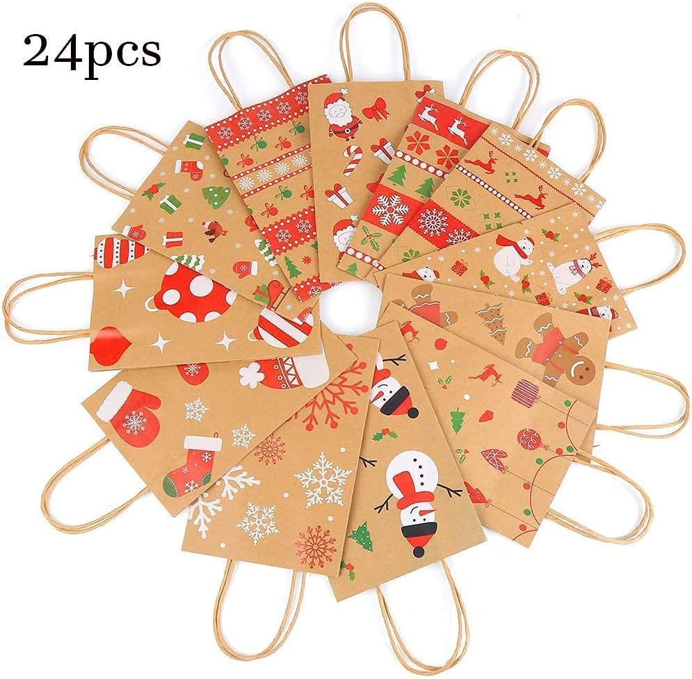 CCINEE 24pcs Big Christmas Kraft Paper Bags with 180 Sheets Tissue Paper for Gift Wrapping Supplies
