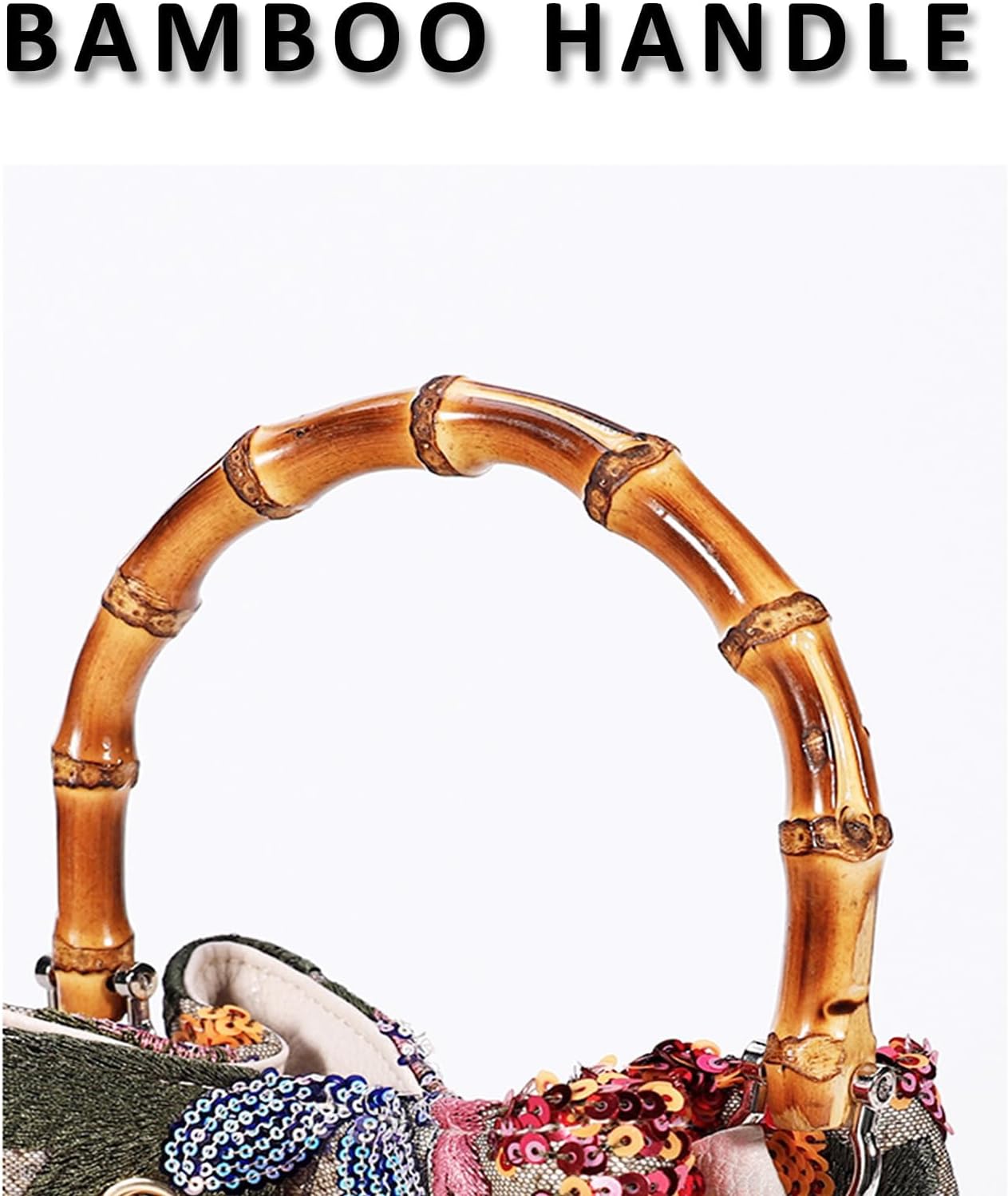 Crossbody Bags for Women, Beach Bag, Hand Embroidered Tot Bag, Bamboo carry handle Bucket bag, Bohemian Handbags Suitable for Vacation Travel Daily Matching - Image 7