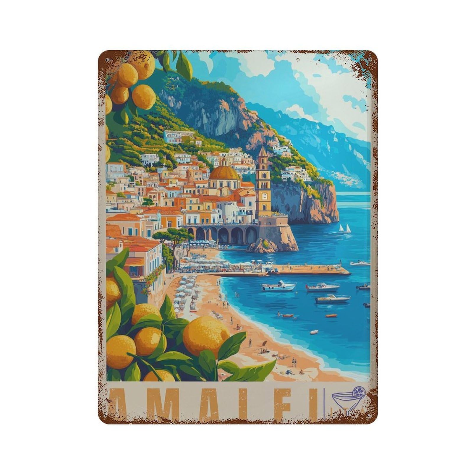 xiaoxiaoshen Amalfi Coast Italy Travel Coastal Wall Decor Art Metal Tin Poster Modern Home Decor Art Home Bar Shop Decorations Vintage Sign 40x30cm